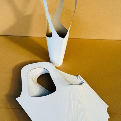 1 Adet Buket ve Saksı Çiçek taşıma için Beyaz Lüks İçi Gri Kağıt Çanta