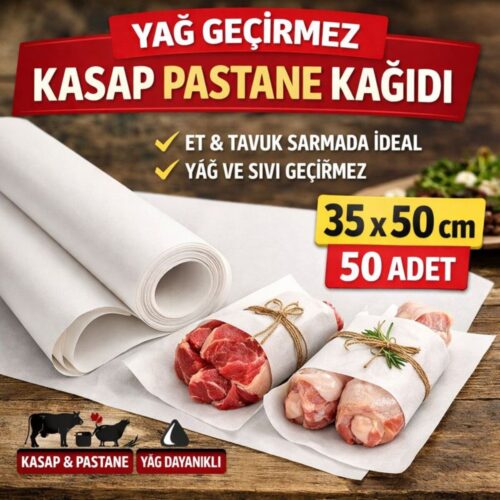 Beyaz Yağ Geçirmez Kasap Pastane Kağıdı 35×50 cm Et Tavuk Sarma 50 Adet