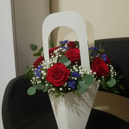 Şişe & Çiçek Taşıma Çanta Beyaz Lüks İçi Gri – Dekoratif Buket ve Saksı Hediye Çantası (100 Adet)