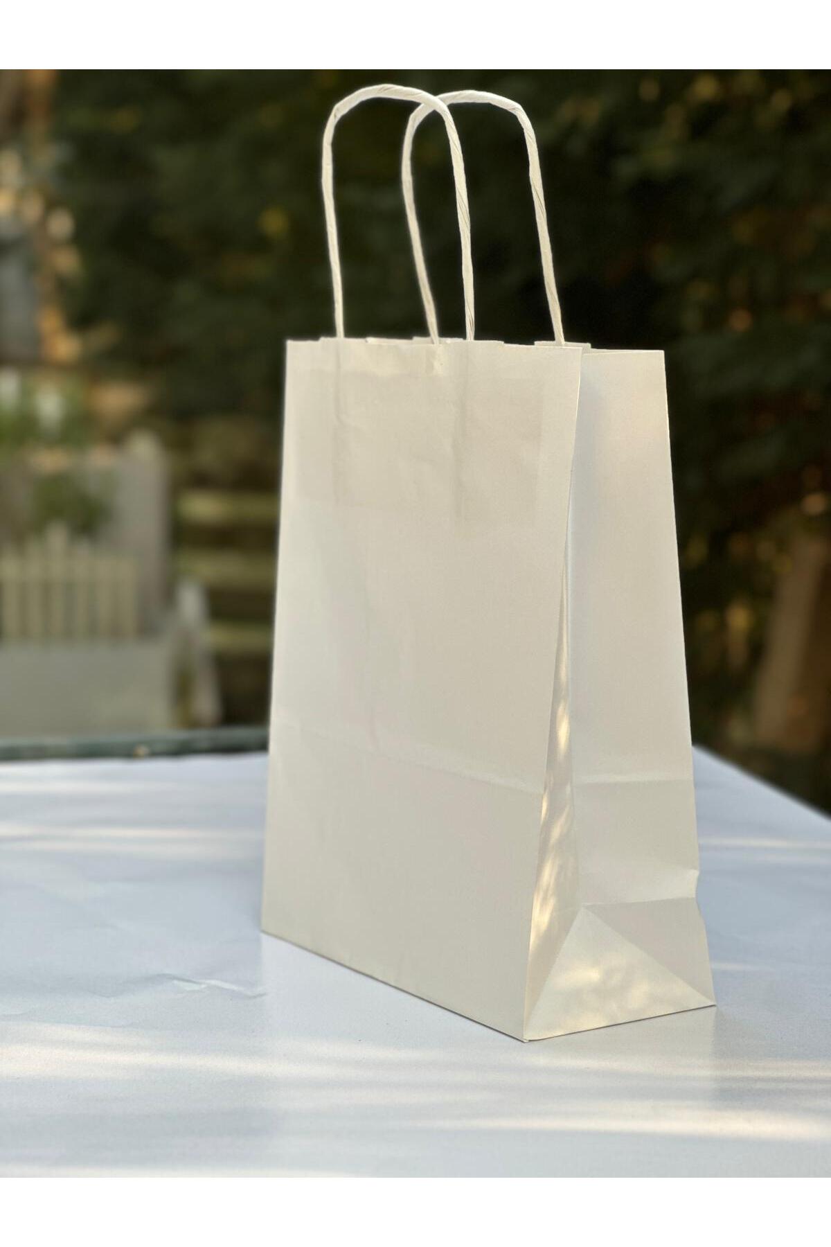 1.Kalite 18x8x24 Cm 3’ Lü Beyaz Renkli Kraft Kağıt Çanta, Hediye Poşeti, Hediye Paketi, Kraft Çanta - Görsel 3
