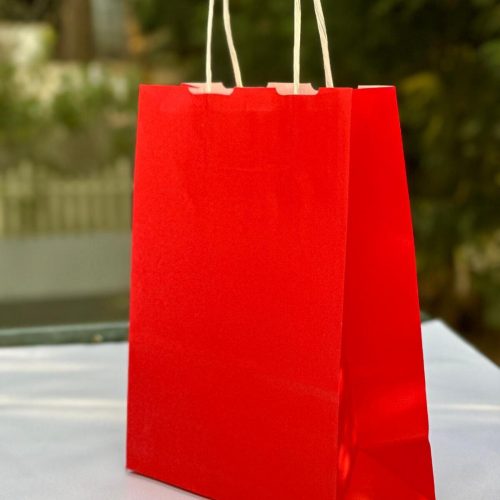 1.Kalite 18x8x24Cm 1’Li Kırmızı Renkli Kraft Kağıt Çanta Hediye Poşeti Hediye Paketi Kraft Çanta