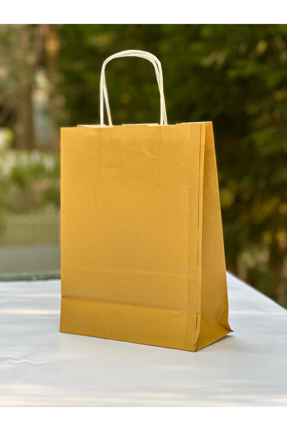 1.Kalite 18x8x24Cm 1’Li Yağ Yeşili Renkli Kraft Kağıt Çanta Hediye Poşeti Hediye Paketi Kraft Çanta
