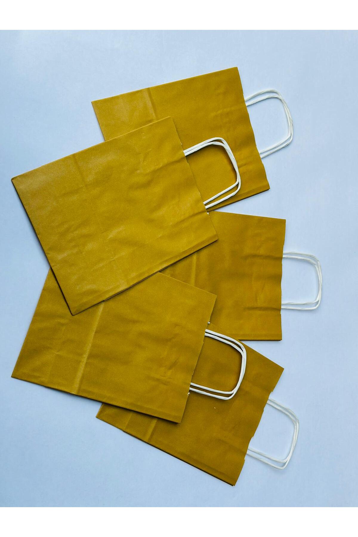 1.Kalite 18x8x24Cm 1’Li Yağ Yeşili Renkli Kraft Kağıt Çanta Hediye Poşeti Hediye Paketi Kraft Çanta - Görsel 3