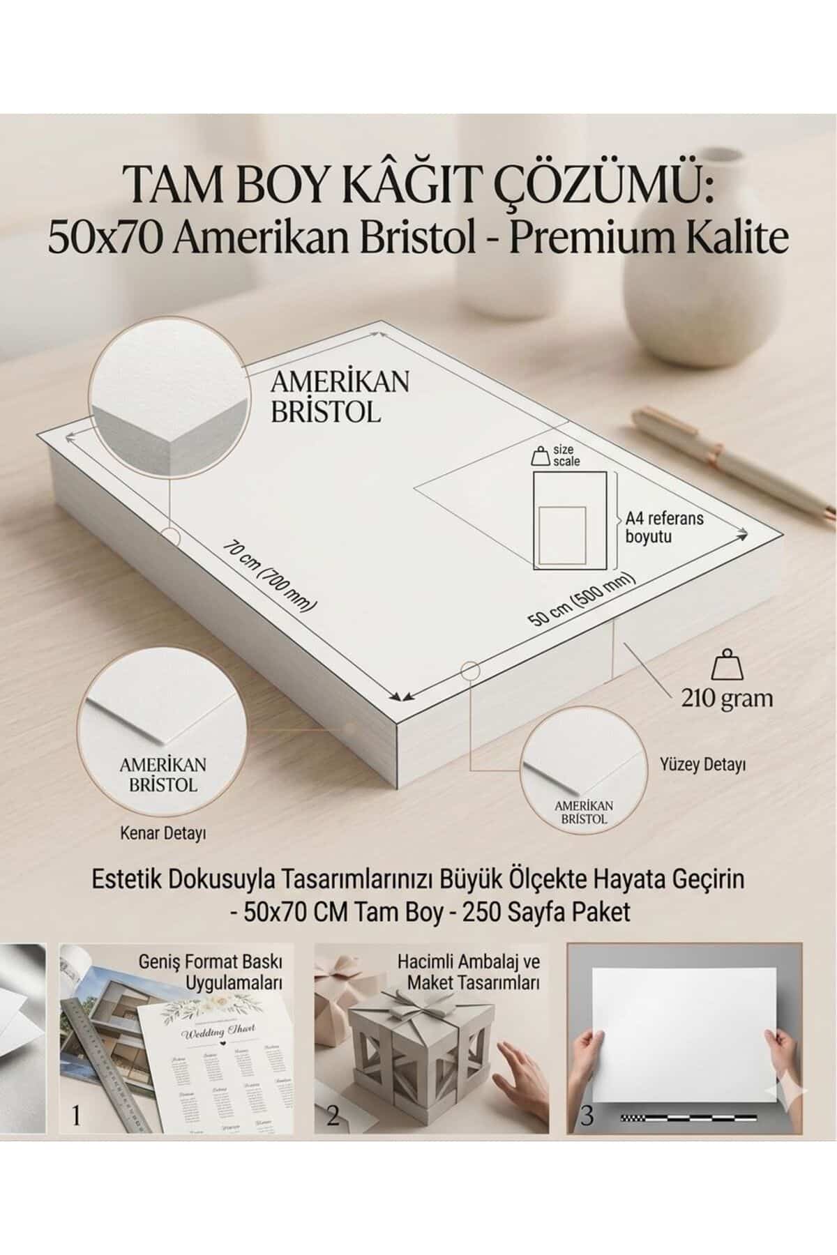 Amerikan Bristol Karton 50X70 Cm 210 gr - 1 Adet - Görsel 3