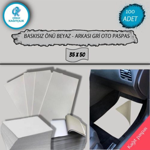 Baskısız Krome Karton Önü Beyaz Arkası Gri Oto Paspas 35×50 100 Adet (4,37 KG)
