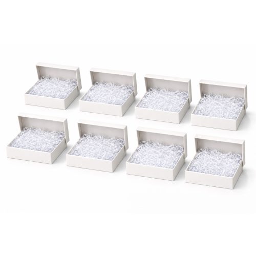 Beyaz Karton Takı Kutusu 9,5×9,5×2 cm – Kapaklı Model | 10 Adet + Beyaz Kırpık Kağıtlı