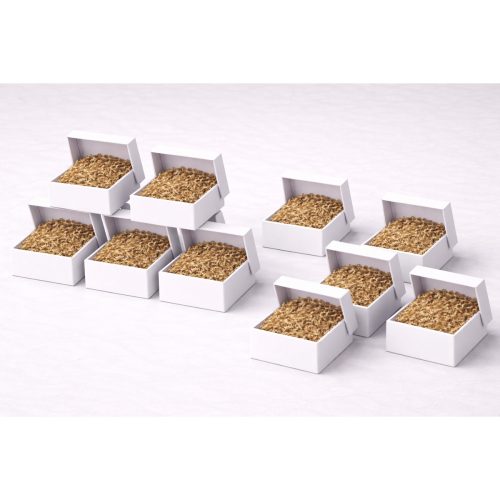 Beyaz Karton Takı Kutusu 9,5×9,5×2 cm – Kapaklı Model | 10 Adet + Kraft Kırpık Kağıtlı