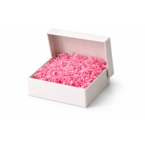 Beyaz Karton Takı Kutusu 9,5×9,5×2 cm – Kapaklı Model | 5 Adet + Pembe Kırpık Kağıtlı