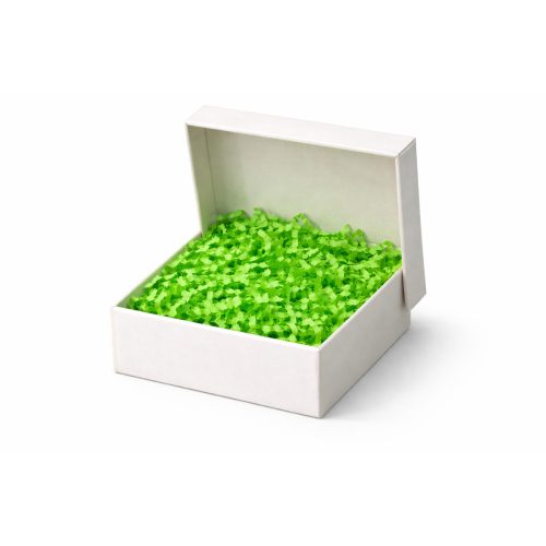 Beyaz Karton Takı Kutusu 9,5×9,5×2 cm – Kapaklı Model | 5 Adet + Yeşil Kırpık Kağıtlı