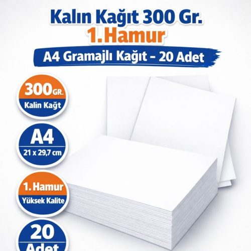 Kalın Kağıt 300 Gr. 1. Hamur A4 Gramajlı Kağıt -20 Adet (0,37 KG)