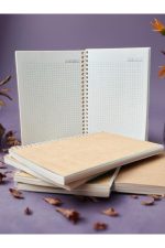 Kraft Kapaklı Kareli Defter A5 | Göz Yormaz | 70 Yaprak | Geri Dönüşüm | Vintage - Görsel 4