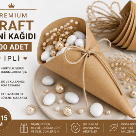 Premium Kraft Koni Kağıdı 100 Adet | İpli Hediyelik İkram ve Şeker Sunum Külahı